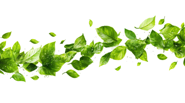 Fresh green leaves in a flowing, organic line against a black background