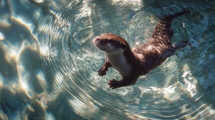 Obraz premium Otter swimming underwater