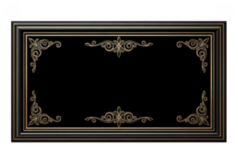 Ornate vintage rectangular picture frame with decorative gold corner accents isolated on transparent background