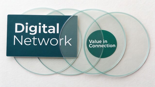Digital Network Concept with Circular Glass Overlays Signifying Connection and Value in Modern Communication Practices