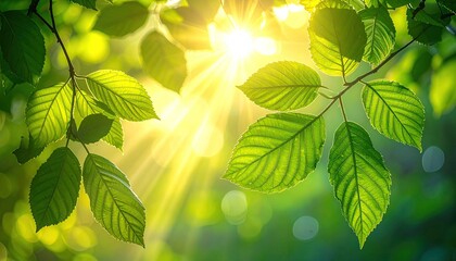 Bright Sunlight Filters Through Vibrant Green Leaves Creating A Serene Natural Scene With Soft Bokeh