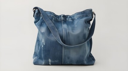 Blue denim bag isolated on a white background. The bag’s texture highlights visible denim seams and fading, adding a touch of vintage charm.
