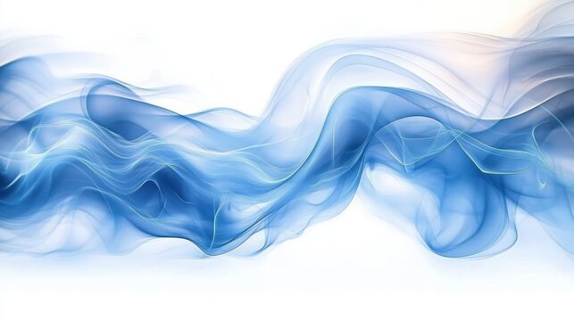 Abstract flowing blue smoke or waves creating a smooth, peaceful and fluid motion effect on a white background