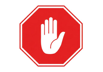 Obraz premium Red octagonal stop sign with black hand symbol isolated on transparent background