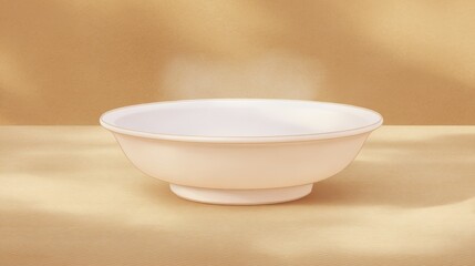 Fototapeta premium Minimalist white empty bowl on rustic wooden table surface essential kitchen dining home decor still life photography.