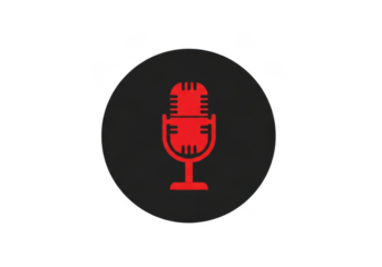 Red vintage microphone icon isolated on transparent background