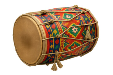 Dholak musical instrument artwork. Indian folk percussion drum with ornate pattern. Traditional sound music culture