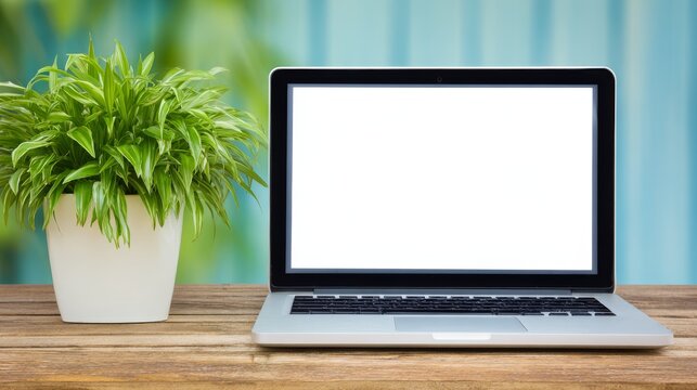 Modern laptop computer with bright white screen displaying clean interface technology for optimal productivity.