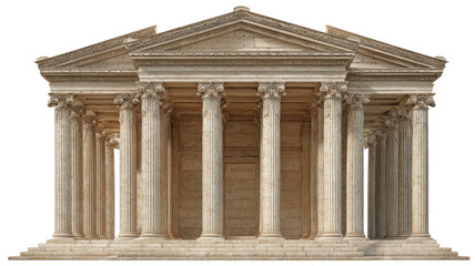 Obraz premium Ancient stone temple with tall columns classical architecture historic landmark detailed front view isolated on white background