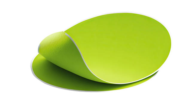 Folded green paper sheet curved abstract shape creative minimal background design element isolated on white background