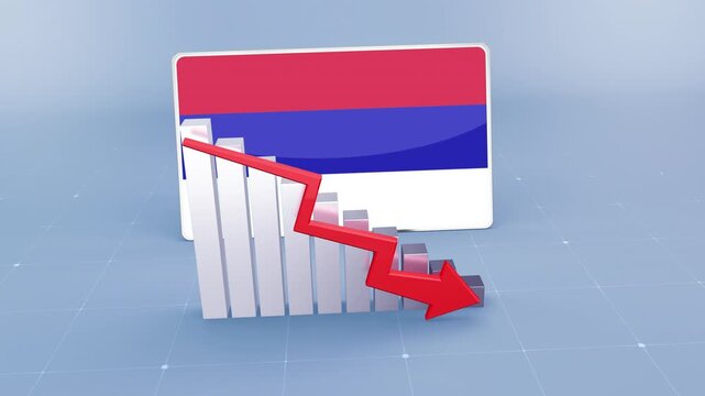 Republika Srpska Flag and Bar Chart Graph Showing Decreasing Values a Red Arrow Economic Crisis Concept