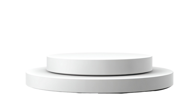 White round pedestal two level 3d display stand for product presentation minimal geometric shape isolated on white background