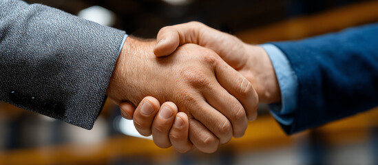 Agreement and Understanding: A close-up shot of two individuals engaged in a handshake, a powerful symbol of collaboration, trust, and the successful culmination of a partnership.