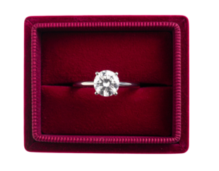 Luxury Diamond Engagement Ring in Crimson Velvet Case isolated on transparent background