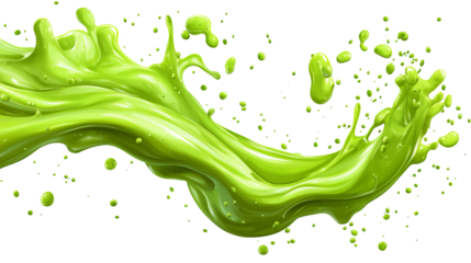 A vibrant green liquid splash with droplets against a black background