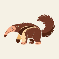 Cartoon Giant Anteater Illustration, Cute Anteater Character with Bushy Tail, Colored Anteater Vector on Light Background, silhouette, illustration, vector