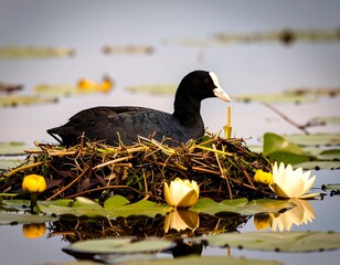 Bird on nest in water
