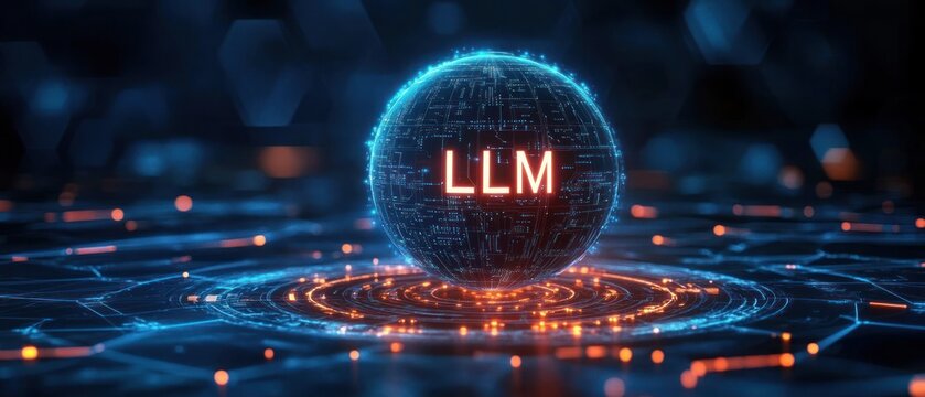 Futuristic glowing digital sphere with intricate circuitry patterns and bright glowing text in a high-tech environment evoking innovation and advanced technology