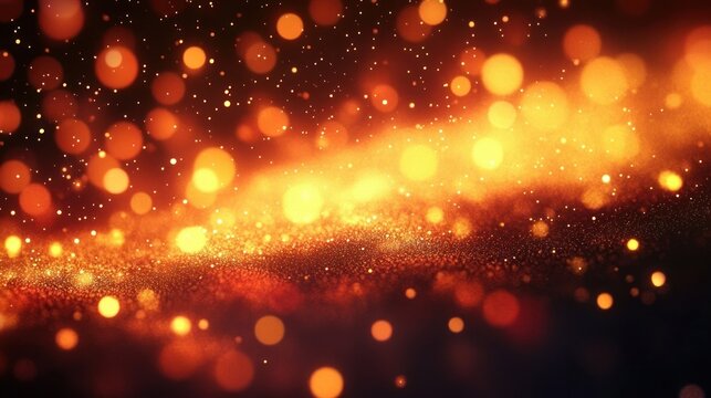 Glowing orange and yellow bokeh lights scattered over a dark background creating a warm and magical atmosphere