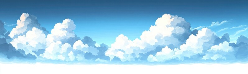 Vivid blue sky filled with large fluffy white clouds creating a serene and uplifting atmosphere