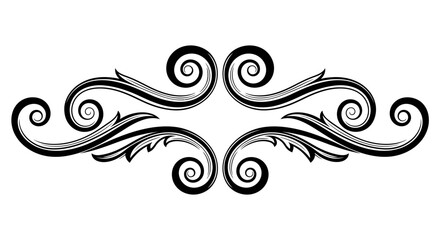 Fototapeta premium Symmetrical Decorative Horizontal Swirl Element with Ornate Flourishes, Isolated White Background