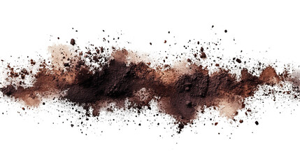 Fototapeta premium Brown powder erupts in a dynamic wave against a black background, creating a textured cloud