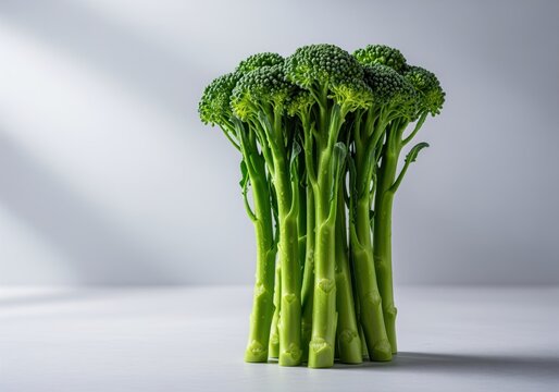 Vibrant green broccolini vegetable bunch studio shot for healthy food concepts.