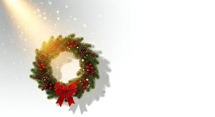 Elegant Christmas wreath with red bow and berries sparkling with festive magic for holiday greetings and seasonal cheer invitations