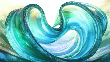 Abstract swirling wave formation with smooth flowing curves in shades of blue and turquoise resembling a heart shape, evoking calm and fluidity