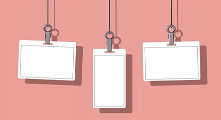 Three Blank ID Badges: Conceptual image showcasing three blank ID badges, elegantly suspended, offering a canvas for personalized identity, ideal for events, office settings, and security purposes.