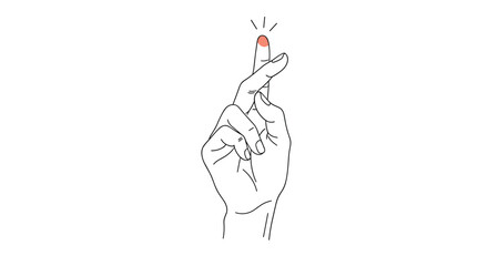 Obraz premium Minimalist line art of a hand with crossed fingers, symbolizing a wish, good luck, or a playful promise, with a subtly highlighted fingertip.