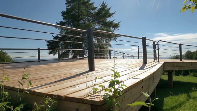 exterior flooring surface constructed from a composite material blending wood fibers and plastic