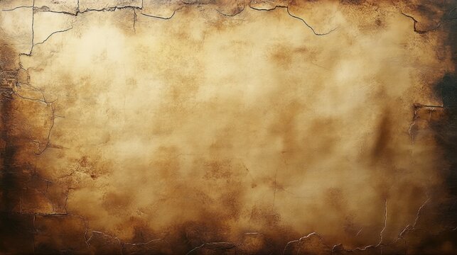 weathered and cracked textured brown and gold aged wall surface with peeling paint and rough patches