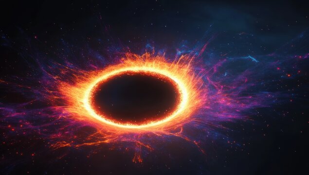 Bright fiery ring emitting sparks and glowing plasma against a dark space background, resembling a cosmic or energetic phenomenon