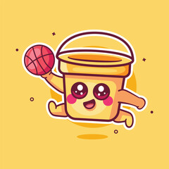 happy bucket character mascot playing basketball isolated cartoon