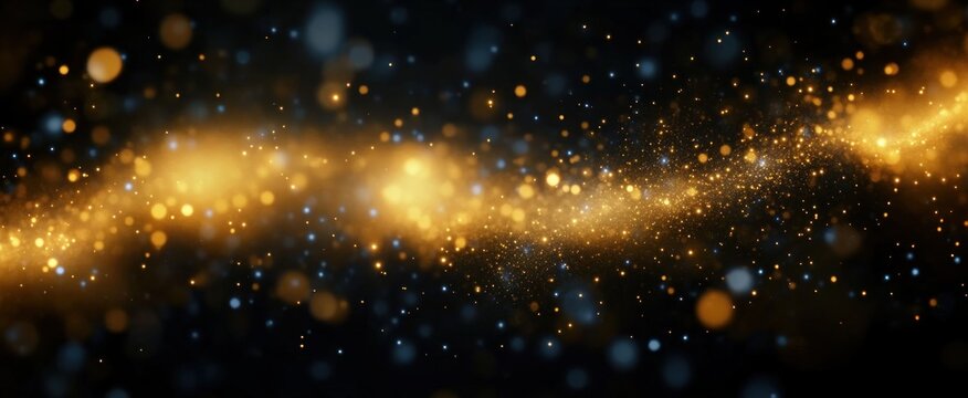 Glowing golden and blue sparkling particles scattered across a dark background creating a magical and ethereal effect - Powered by Adobe