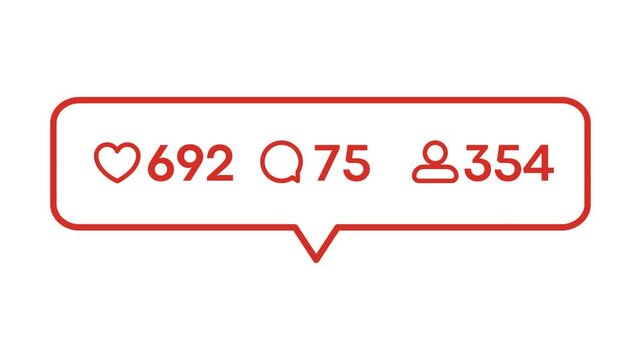 Social media likes, comments and followers notifications. Numbers increase animation on white background