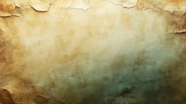 textured old cracked wall surface with gradient from beige to greenish tones depicting weathered and aged plaster