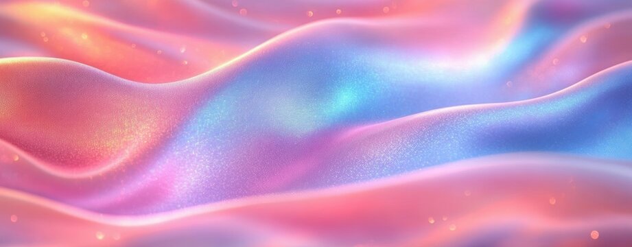 Smooth flowing fabric with iridescent pink, purple, and blue colors creating a soft, dreamy, and ethereal atmosphere