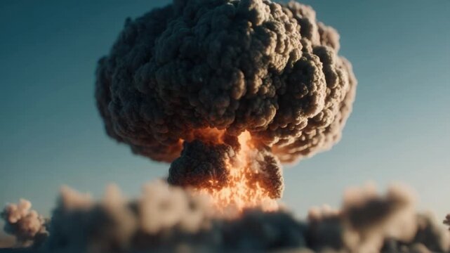 Apocalyptic Explosion: An awe-inspiring image captures a massive explosion mushroom cloud billowing into the sky, creating a scene of raw power and devastation.