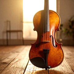 Violin is on wood floor near window