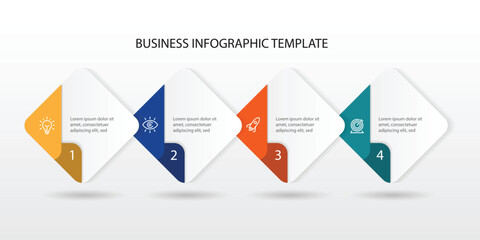 Infographic template vector design. 4 step horizontal box or square for workflow, business presentation