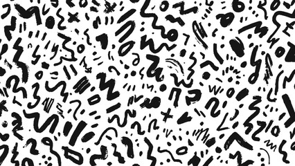 Fun black line doodle seamless pattern Hand drawn doodle design elements, 
