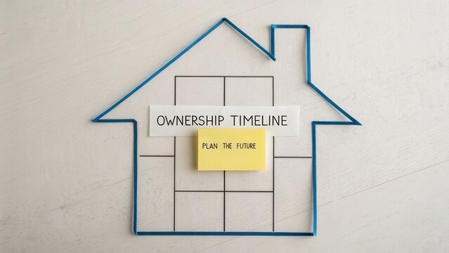 Conceptual representation of an ownership timeline within a house outline, promoting future planning for homeownership success