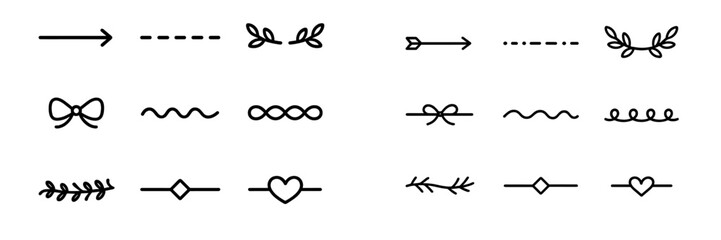 Decorative elements including arrows, bows, and floral designs for creative projects and crafts