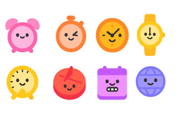Colorful animated clocks and timers displaying cheerful designs suitable for children