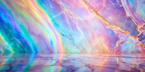 Dreamlike iridescent marble texture with a reflective floor creating a stunning visual backdrop