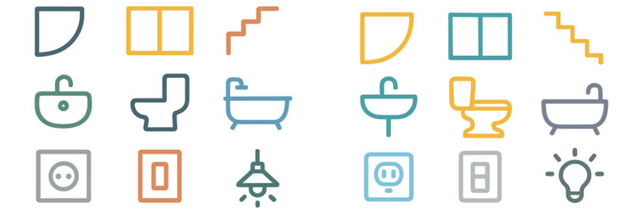 Obraz premium Icons representing common home fixtures and utilities displayed on a clean background for design reference and inspiration