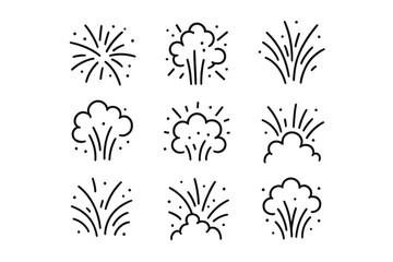 Fireworks and explosions illustrated with simple black line art designs