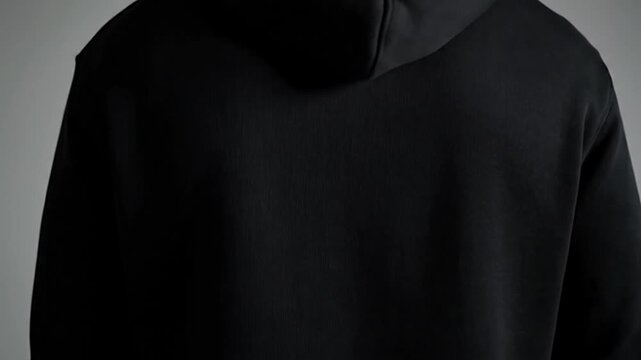 Back of Black Hoodie with Adobe Stock Watermark Close Up
